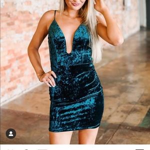 Green Crushed Velvet Dress